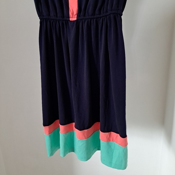 Sweet storm | Navy blue Colorful pastel sleevless womens dress & stretchy waist - Picture 6 of 12